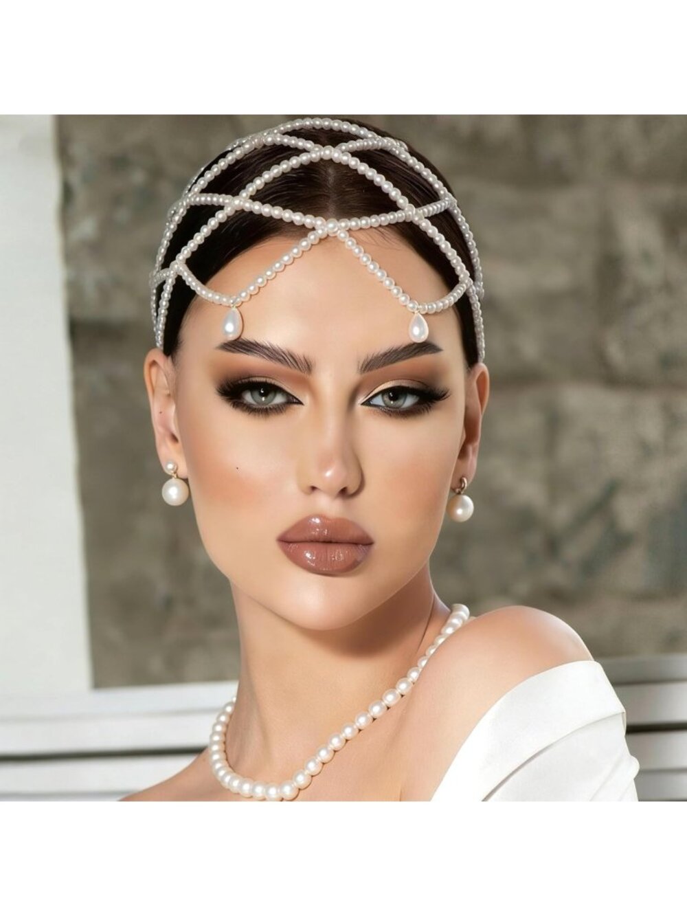 Elegant Pearl Head Chain with White Tassels | Mesh Hair Accessory for Weddings